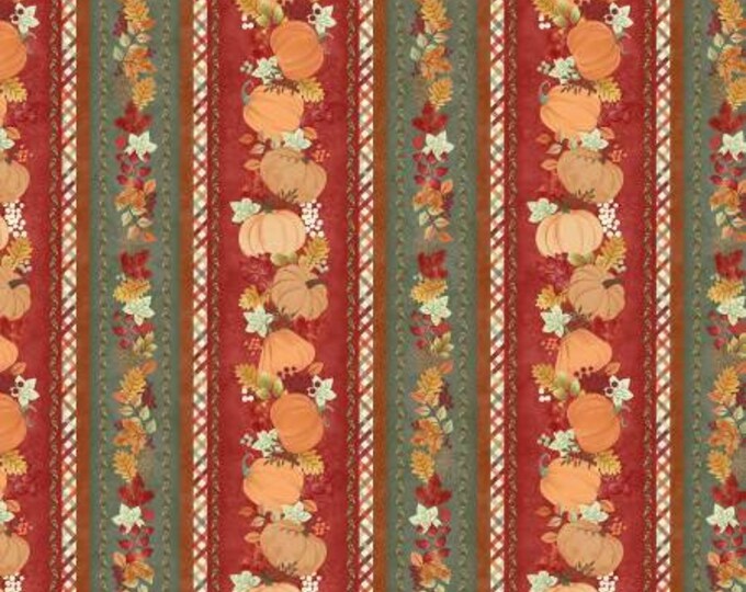Hello Autumn Multi Border Stripe Fabric Yardage, Monique Jacobs, Maywood Studio, Cotton Quilt Fabric, Autumn Fabric