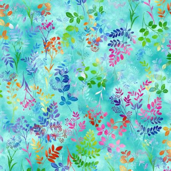 Butterfly Bliss Aqua Wildflower Fabric Yardage, Elizabeth Isles, Studio E, Cotton Quilt Fabric, Butterfly Fabric