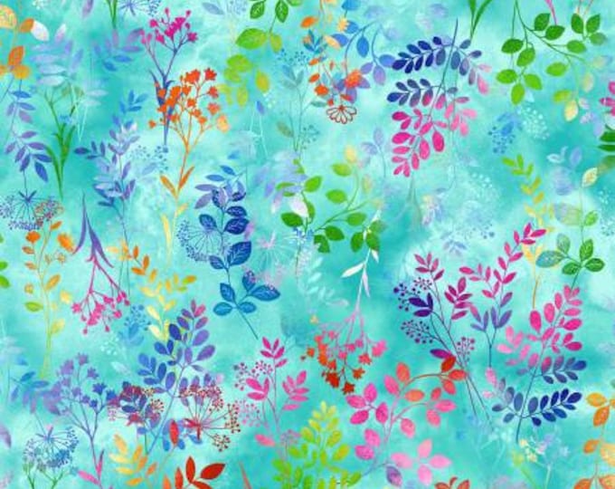 Butterfly Bliss Aqua Wildflower Fabric Yardage, Elizabeth Isles, Studio E, Cotton Quilt Fabric, Butterfly Fabric