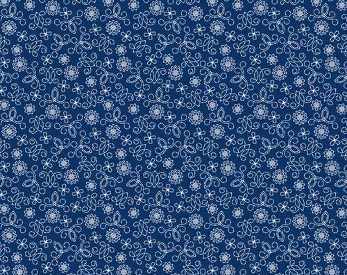 Among the Wildflowers 2 Tin Lantern Indigo Fabric Yardage, Shelley Cavanna, Benartex, Cotton Quilt Fabric, Floral Fabric