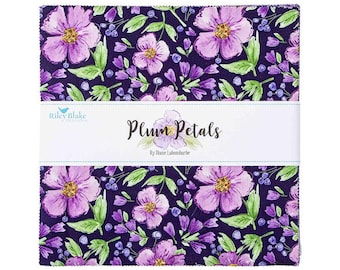 Plum Petals 10-Inch Squares Layer Cake, 42 Pieces, Diane Labombarbe, Riley Blake Designs, Cotton Quilt Fabric, Floral Fabric