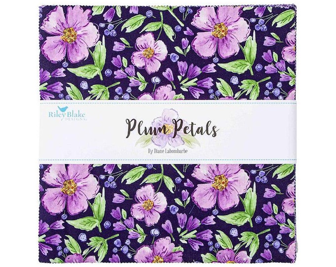 Plum Petals 10-Inch Squares Layer Cake, 42 Pieces, Diane Labombarbe, Riley Blake Designs, Cotton Quilt Fabric, Floral Fabric