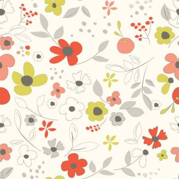 On the Bright Side Main Cream Cotton Quilting Fabric, Floral Fabric, Sandy Gervais, Riley Blake Designs.