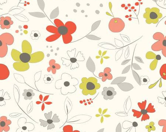 On the Bright Side Main Cream Cotton Quilting Fabric, Floral Fabric, Sandy Gervais, Riley Blake Designs.