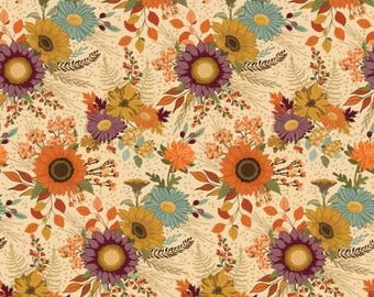 The Awe of Autumn Main Latte Fabric Yardage, Sandy Gervais, Riley Blake Designs, Cotton Quilt Fabric, Autumn Fabric