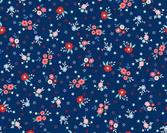 Star Spangled Beauty Navy Bouquets Fabric Yardage, Kimberbell Designs, Maywood Studio, Cotton Quilt Fabric, Floral Fabric