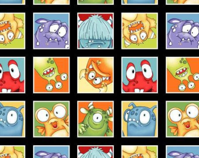 Monster'ocity Multi Monster Boxes Glow Fabric Yardage, Shelly Comiskey, Henry Glass, Cotton Quilt Fabric, Monster Fabric