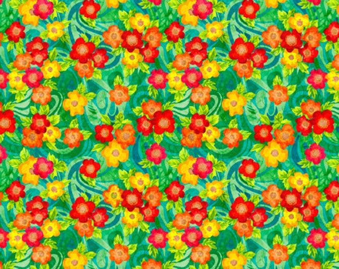 Ambiance Small Floral Green Fabric Yardage, Dan Morris, Quilting Treasures, Cotton Quilting Fabric, Floral Fabric