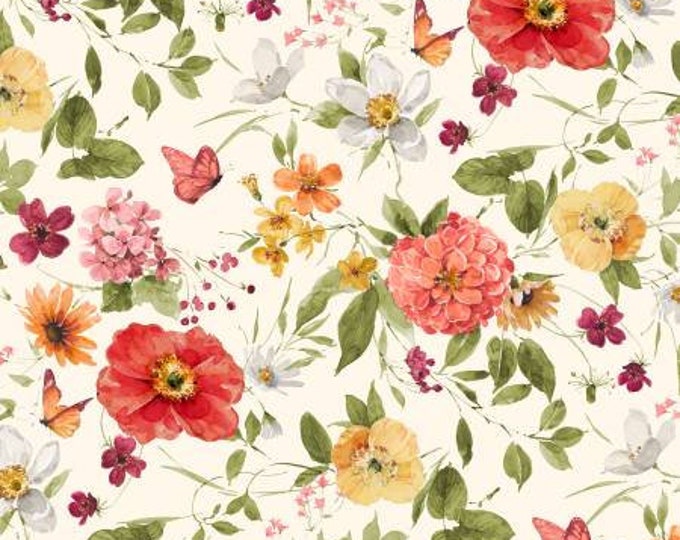 Blessed by Nature Cream Medium Florals Fabric Yardage, Lisa Audit, Wilmington Prints, Cotton Quilt Fabric, Floral Fabric