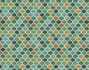 Remnant 1-1/4 Yards Arabesque Teal Tonal Geometric Yardage, Quilting Treasures, Cotton Fabric, Quilt Fabric