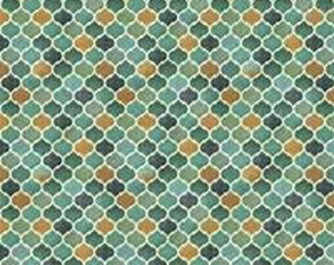 Remnant 1-1/4 Yards Arabesque Teal Tonal Geometric Yardage, Quilting Treasures, Cotton Fabric, Quilt Fabric