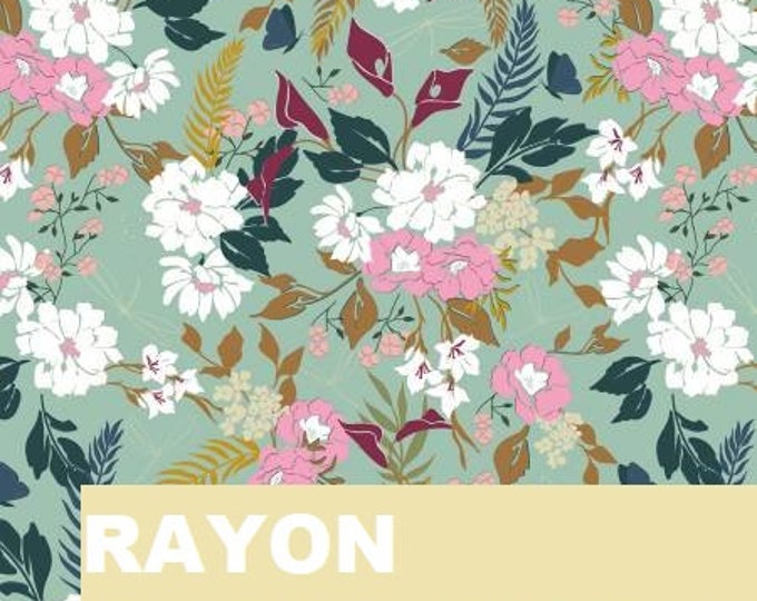 RAYON - Whimsical Romance Freefly Mint Fabric Yardage, Keera Job, Riley Blake Designs, 100% Rayon Fabric, Floral Fabric