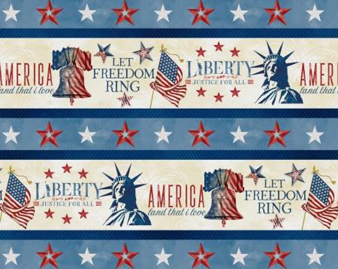 Remnant 3/4-Yard Liberty Lane Multi Patriotic Repeating Stripe Fabric Yardage, Stephanie Marrott, Wilmington Prints, Cotton Quilt Fabric