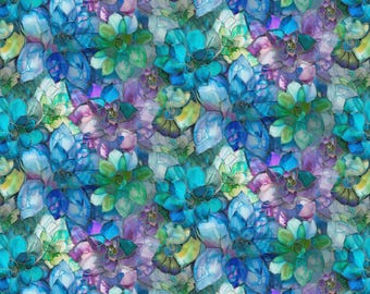 Gigi in the Garden Multi Stained Glass Succulents Fabric Yardage, Peggy Collins, Camelot Fabrics, Cotton Quilt Fabric, Floral Fabric
