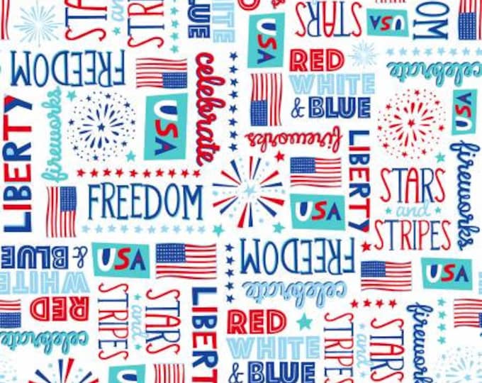 Great American Summer Multi Patriotic Words and Motifs Fabric Yardage, Emily Dumas, Henry Glass, Cotton Quilt Fabric