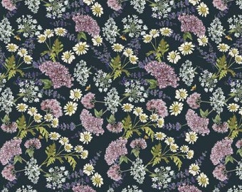 Secret Garden Ink Blooms Floral Fabric Yardage, Hockney & Co, Windham Fabrics, Cotton Quilt Fabric, Floral Fabric