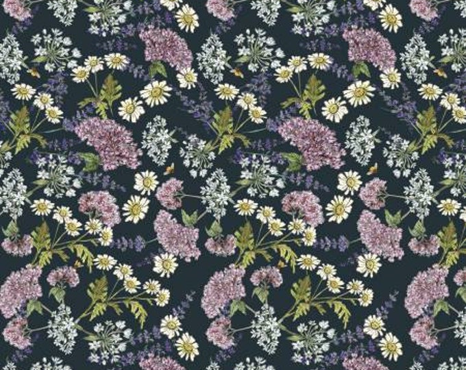 Secret Garden Ink Blooms Floral Fabric Yardage, Hockney & Co, Windham Fabrics, Cotton Quilt Fabric, Floral Fabric