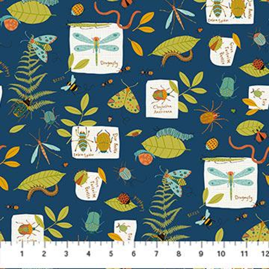 Backyard Bug Collector Navy Multi Bug Collection Fabric Yardage ...