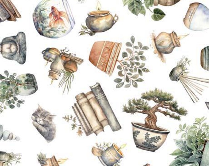 Home Sweet Home Home Decor White Fabric Yardage, QT Fabrics, Cotton Quilt Fabric