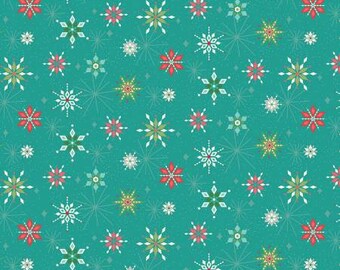 Winter Wonder Snowflakes Teal Fabric Yardage, Heather Peterson, Riley Blake Designs, Cotton Quilt Fabric, Winter Fabric