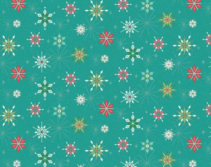 Winter Wonder Snowflakes Teal Fabric Yardage, Heather Peterson, Riley Blake Designs, Cotton Quilt Fabric, Winter Fabric