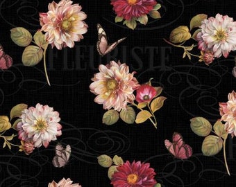 Rosewood Lane Black Floral Allover Fabric Yardage, Lisa Audit, Wilmington Prints, Cotton Quilt Fabric, Floral Fabric