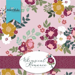 Whimsical Romance Fat Quarter Bundle, 18 Pieces, Keera Job, Riley Blake Designs, Cotton Quilt Fabric, Floral Fabric