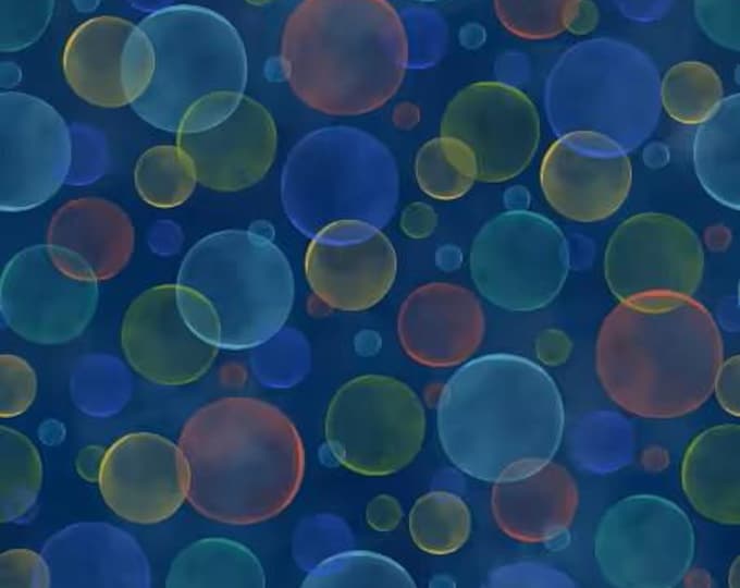 Space Monsters Dark Navy/Multi Bubbles Fabric Yardage, Maywood Studio, Cotton Quilt Fabric