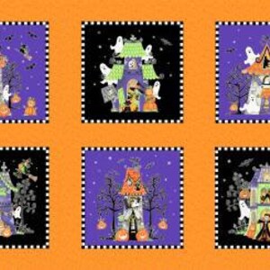 Here We Glow Black Large Blocks Glow in the Dark Fabric Yardage, Delphine Cubitt, Henry Glass, Cotton Quilt Fabric, Halloween Fabric