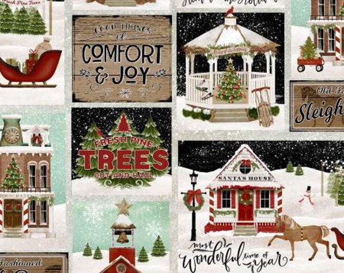 Remnant 1-Yard Home for the Holidays Multi Patch Fabric Yardage, Beth Albert, 3 Wishes Fabric, Cotton Quilting Fabric, Christmas Fabric