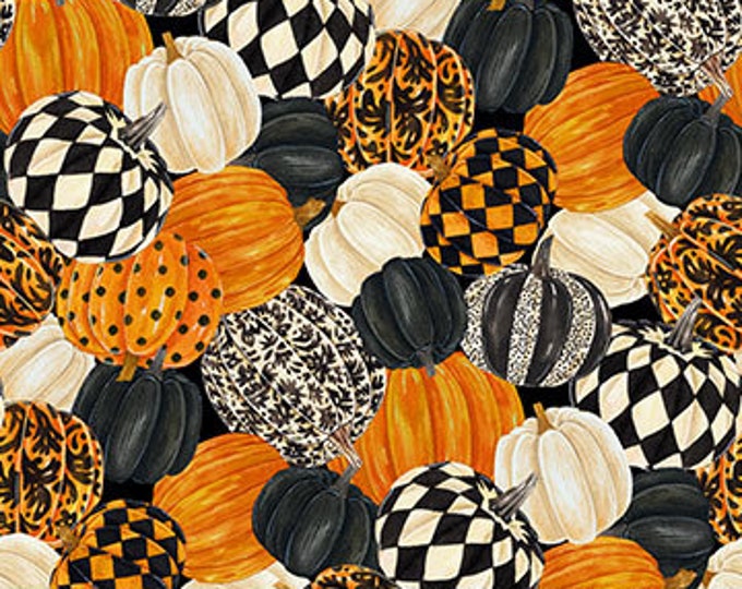 Hallow's Eve Black Multi Packed Pumpkins Fabric Yardage, Cerrito Creek Studio, Northcott Fabrics, Cotton Quilt Fabric, Halloween Fabric