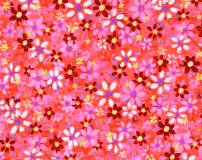 Flower to the Sun Packed Flowers Pink Fabric Yardage, Robin Mead, P & B Textiles, Cotton Quilt Fabric, Floral Fabric