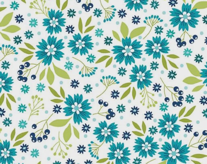 Among the Wildflowers 2 Poppies Aqua Fabric Yardage, Shelley Cavanna, Benartex, Cotton Quilt Fabric, Floral Fabric