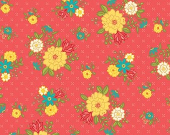 Remnant 1-Yard Shades of Summer Main Red Fabric Yardage, Heather Peterson, Riley Blake Designs, Cotton Quilt Fabric, Floral Fabric
