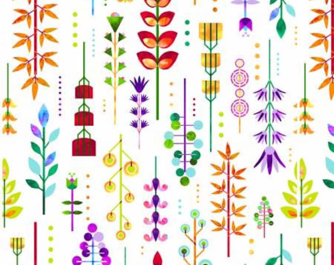 Remnant 1/4-Yard Geofetti White Multi Geo Garden Fabric Yardage, Art Loft, Studio E, Cotton Quilt Fabric, Geometric Fabric