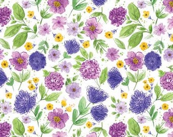 Plum Petals Floral Cloud Fabric Yardage, Diane Labombarbe, Riley Blake Designs, Cotton Quilt Fabric, Floral Fabric