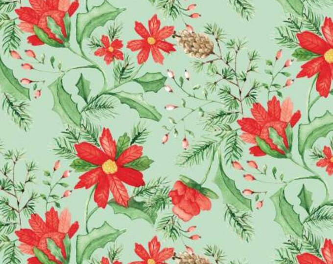 Adel in Winter Main Mint Fabric Yardage, Sandy Gervais, Riley Blake Designs, Cotton Quilt Fabric, Christmas Fabric