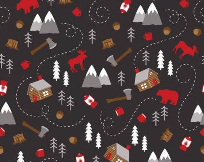 Remnant 1-Yard Into the Woods Main Black Fabric Yardage, Lori Whitlock, Riley Blake Designs, Cotton Quilt Fabric