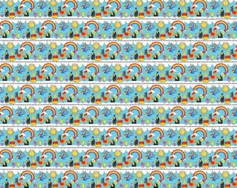 Noah's Story Blue Novelty Stripe Fabric Yardage, Delphine Cubitt, Henry Glass, Cotton Quilt Fabric, Noah's Ark Fabric