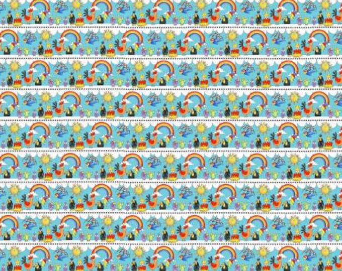 Noah's Story Blue Novelty Stripe Fabric Yardage, Delphine Cubitt, Henry Glass, Cotton Quilt Fabric, Noah's Ark Fabric