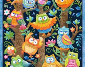 Wee Ones Panel 34-Inch Fabric Panel, Oasis Fabrics, Cotton Quilt Fabric, Owl Fabric