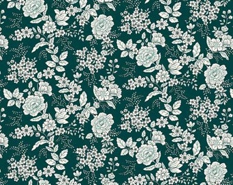 Tranquility Teal Floral Quilt Fabric, Kim Diehl, Henry Glass, Cotton Quilt Fabric, Floral Fabric