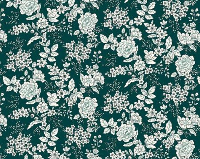 Tranquility Teal Floral Quilt Fabric, Kim Diehl, Henry Glass, Cotton Quilt Fabric, Floral Fabric