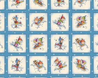 Winter Fun Blue Snow Day Patchwork Fabric Yardage, Michael Miller Fabrics, Cotton Quilt, Winter Fabric