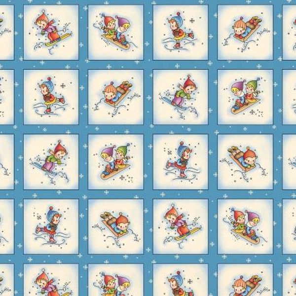 Winter Fun Blue Snow Day Patchwork Fabric Yardage, Michael Miller Fabrics, Cotton Quilt, Winter Fabric