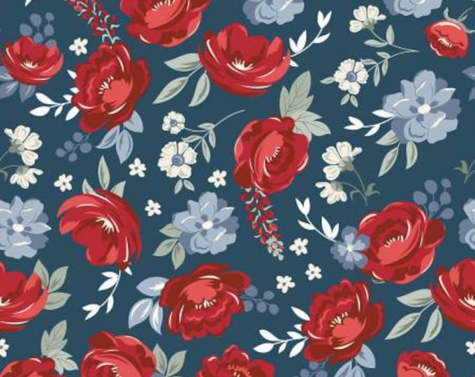 American Dream Main Navy Fabric Yardage, Dani Mogstad, Riley Blake Designs, Cotton Quilting Fabric, Floral Fabric