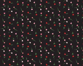 Falling in Love Tulips Black Fabric Yardage, Dani Mogstad, Riley Blake Designs, Cotton Quilting Fabric