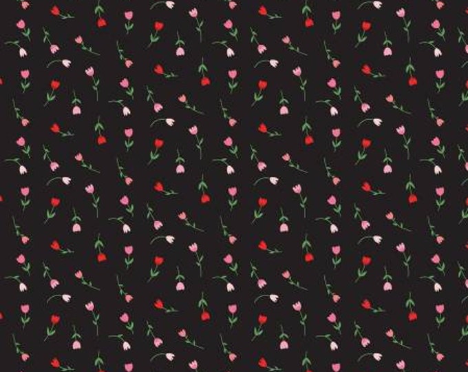 Falling in Love Tulips Black Fabric Yardage, Dani Mogstad, Riley Blake Designs, Cotton Quilting Fabric