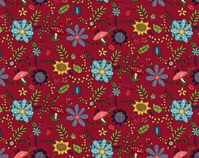 Gnome for the Holidays Red Floral Fabric Yardage, Leanne Anderson, Henry Glass, Cotton Quilt Fabric