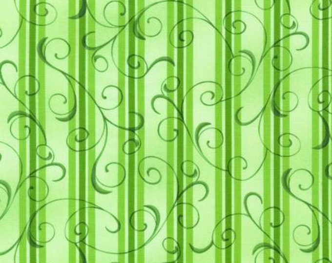 Flowerhouse Brightly Stripe Green Fabric Yardage, Debbie Beaves, Robert Kaufman, Cotton Quilt Fabric, Floral Fabric